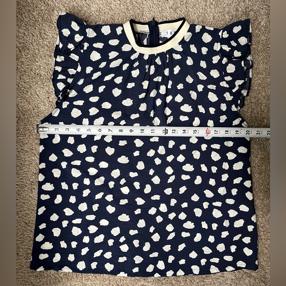 THML Cute fresh Navy top with flutter sleeves. Rayon and nylon. EUC - Picture 4 of 7